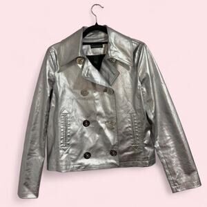 Ralph Lauren Unique silver leather metallic jacket Size Small